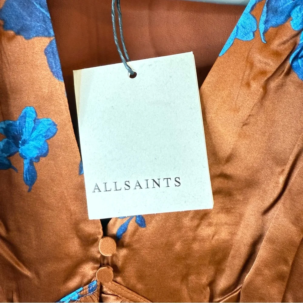 All Saints Tiam Iona Silk Blend Empire Waist Satin Mini Dress Size 0 NWT - Picture 9 of 16